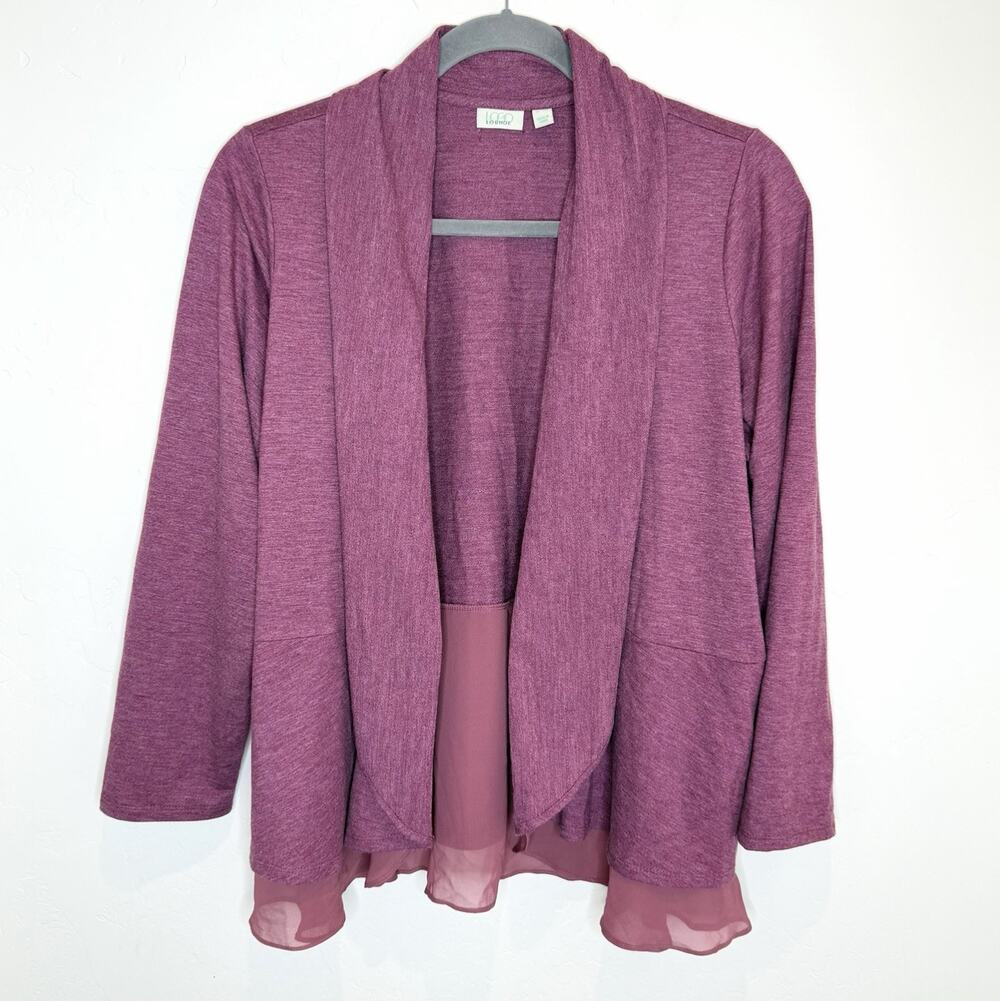 LOGO Lounge Open Cardigan Chiffon Trim Womens Plus 3X Purple Jersey